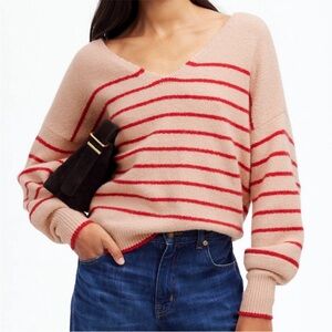 Size Small Madewell Wedged V-Neck Cozy Striped Fisherman Core Sweater